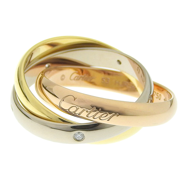 Cartier(カルティエ)の【本物保証】 新品同様 カルティエ CARTIER トリニティ リング 指輪 K18YG K18PG K18WG 5Pダイヤ スリーカラーゴールド #53 10号 希少 レア レディースのアクセサリー(リング(指輪))の商品写真