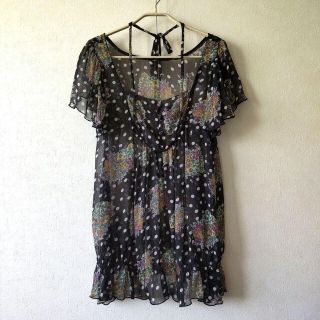 Free's - ドット 花柄 シフォン ブラウス カットソー Tシャツ  トップス