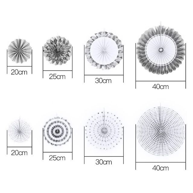 ペーパーファン セット 誕生日 飾り結婚式 お祝い イベント シルバー インテリア/住まい/日用品のインテリア小物(ウェルカムボード)の商品写真