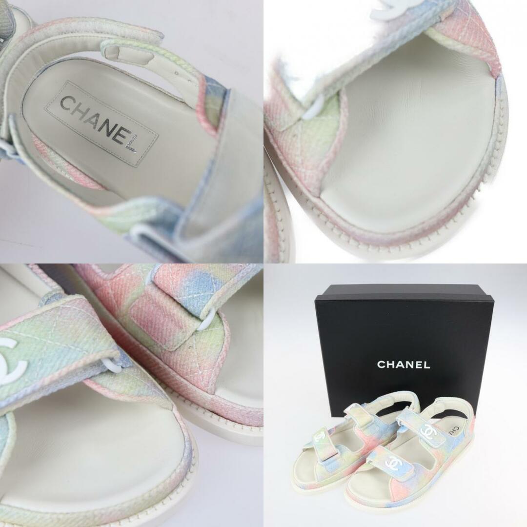 CHANEL(シャネル)のCHANEL シャネル マトラッセ ココマーク フットベッド スポーツサンダル サンダル G35927/X56389/K3815 ファブリック レザー  グリーン ピンク ブルー パステルカラー ホワイト系  参考サイズ約25cm 39C【本物保証】 レディースの靴/シューズ(サンダル)の商品写真