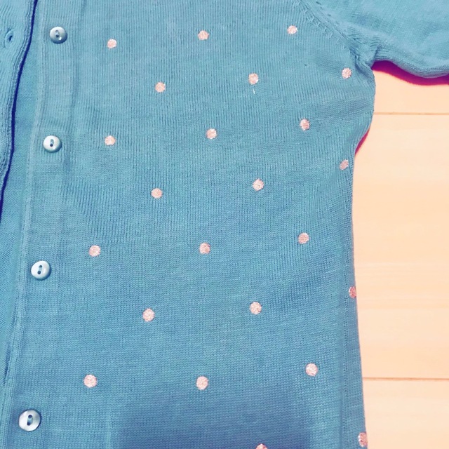 PEACH JOHN(ピーチジョン)のカーディガン・ブルー・シルバー刺繍ドット・替えボタン付・PJ・XS-S・美品 レディースのトップス(カーディガン)の商品写真
