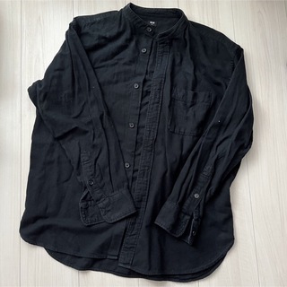 ユニクロ(UNIQLO)のユニクロ　オーバーサイズ　フランネル　スタンドカラーシャツ　ブラック(シャツ)