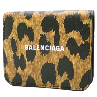 バレンシアガ(Balenciaga)のバレンシアガコンパクト財布 レオパード柄 ミニウォレット レザー ブラック黒 ブラウン茶 40802049780(財布)