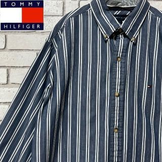 トミーヒルフィガー(TOMMY HILFIGER)のTOMMY HILFIGER 長袖シャツ ストライプ柄 ロゴ刺繍 レディースS(シャツ/ブラウス(長袖/七分))