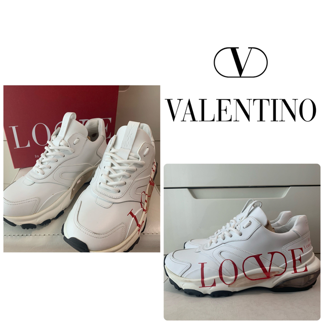 ポイント5倍 新品❗️ VALENTINO ロゴデザイン レザースニーカー