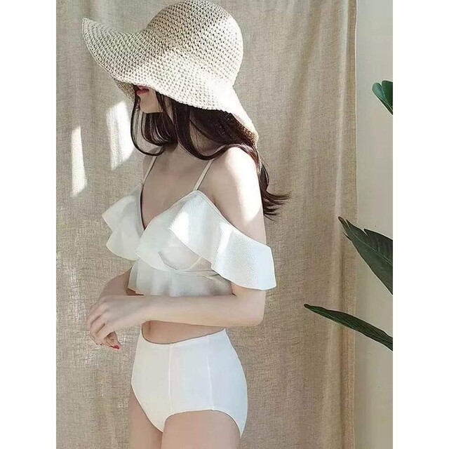 水着 レディース オフショル フリル ホワイト XL ビスチェ 韓国 体型カバーの通販 by カープっ娘's shop|ラクマ