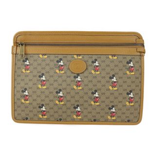 グッチ(Gucci)のGUCCI グッチ マイクロGGスプリーム ディズニーコラボ セカンドバッグ 602552 PVC レザー  ベージュ ライトブラウン ゴールド金具 ミッキープリント クラッチバッグ ポーチ 【本物保証】(クラッチバッグ)