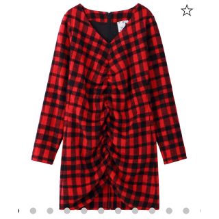 エックスガール(X-girl)のx-girl  SHAGGY PLAID SHIRRED DRESS(ミニワンピース)