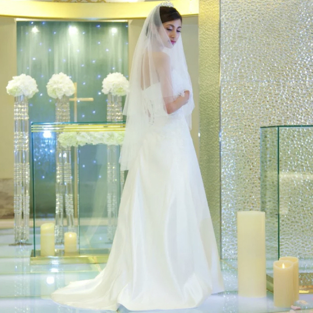 ウェディングベール　オフホワイト　70cm×110cm ハンドメイドのウェディング(ヘッドドレス/ドレス)の商品写真