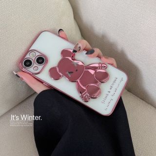 iPhone13proケース　熊　くま　クマ　ピンク　他の機種もあり (iPhoneケース)