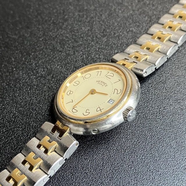 良品 確実正規品】エルメス 腕時計 クリッパー ゴールドコンビ