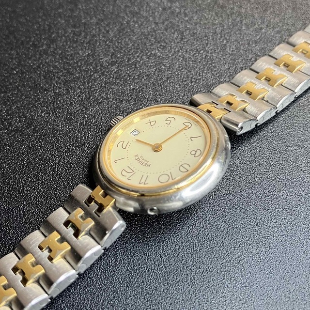 良品 確実正規品】エルメス 腕時計 クリッパー ゴールドコンビ