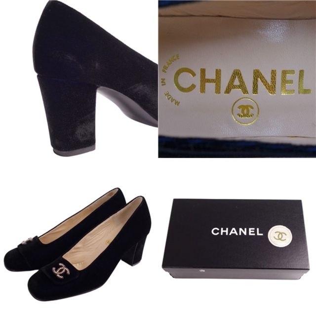 CHANEL(シャネル)の美品 シャネル CHANEL パンプス チャンキーヒール ココマーク ベロア シューズ レディース 35.5 ブラック レディースの靴/シューズ(ハイヒール/パンプス)の商品写真