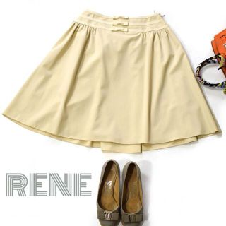 ルネ(René)のReneルネ■美品　 ひざ丈 リボン付きフレアスカート 38/Mサイズ　春服(ひざ丈スカート)