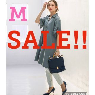 ベルーナ(Belluna)の★SALE！！★新品タグ付★ベルーナ★袖リボンロングシャツワンピース★M★ブルー(ロングワンピース/マキシワンピース)