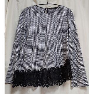 ザラ(ZARA)のZARA グレンチェックガラーンアシンメトリーカットソー L(カットソー(長袖/七分))