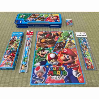 ニンテンドウ(任天堂)のスーパーマリオ　文房具　6点セット　マリオ　筆箱　鉛筆　下敷き　消しゴム　定規(ペンケース/筆箱)