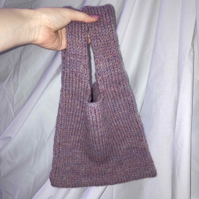 棒針編み ハンドメイド スクエアバッグ ハンドメイドのファッション小物(バッグ)の商品写真