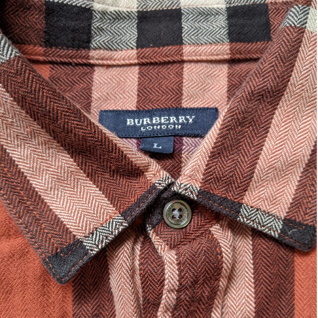 BURBERRY(バーバリー)のバーバリーロンドン　オレンジ　ノバチェック　長袖シャツ　L　BURBERRY メンズのトップス(シャツ)の商品写真