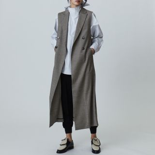新品 1er Arrondissement ガンクラブチェックロングジレ ベスト