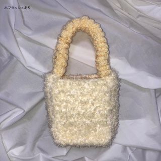 かぎ針編み ハンドメイド シャーリング ミニバッグ パステルイエロー(バッグ)