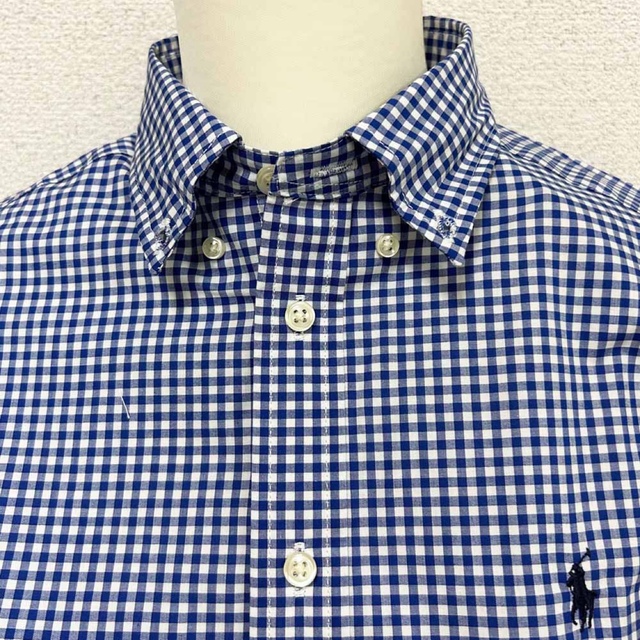 POLO RALPH LAUREN(ポロラルフローレン)の新品 ポロラルフローレン ギンガムチェックシャツ ボーイズＬサイズ ブルー レディースのトップス(シャツ/ブラウス(長袖/七分))の商品写真