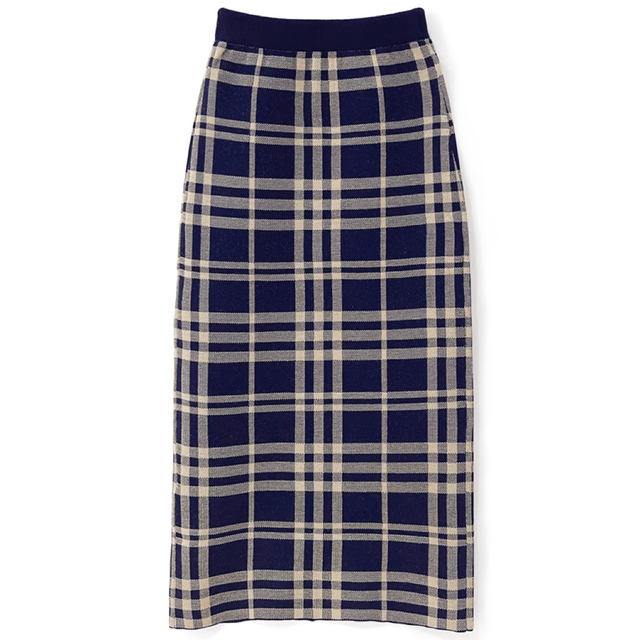 GRL(グレイル)のグレイル grl チェック柄スリットニットタイトスカート ネイビー スカート  レディースのスカート(ロングスカート)の商品写真