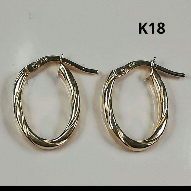 リリス【超特価】K18 18金 18k YG フープピアス《楕円形＆幅広タイプ》