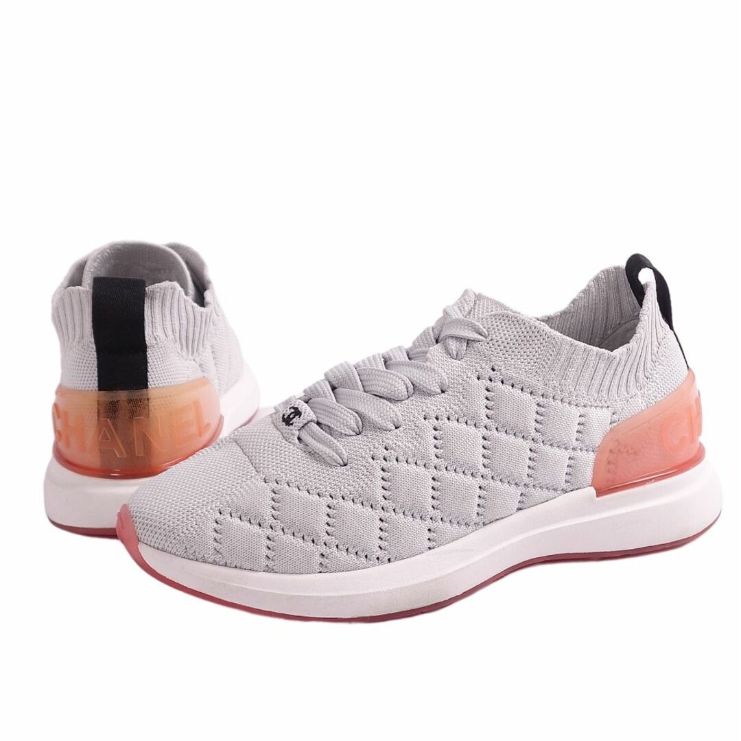 美品 シャネル CHANEL スニーカー 20B G35549 ニット ロゴ シューズ 靴 レディース イタリア製 34(21cm相当) グレー/オレンジ | フリマアプリ ラクマ