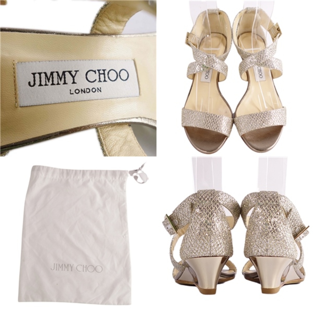 JIMMY CHOO(ジミーチュウ)の美品 ジミーチュウ JIMMY CHOO サンダル ウェッジソール グリッター シューズ 靴 レディース イタリア製 23cm相当 シルバー レディースの靴/シューズ(サンダル)の商品写真