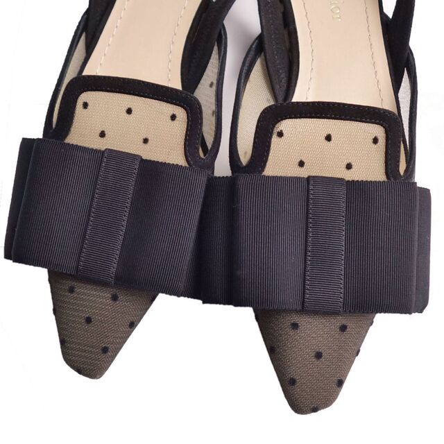 未使用 クリスチャンディオール Christian Dior サンダル バックストラップ リボン メッシュ ヒール シューズ 靴 レディース  37(24cm相当) ブラック