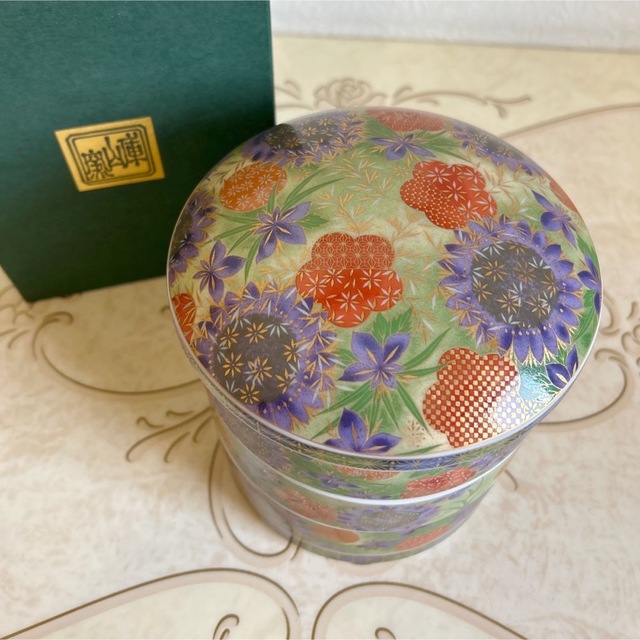 前畑陶器 庫山窯 光輪手まり三段重 お重 重箱 お正月 古伊万里 金彩色絵