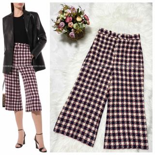 Gucci - 本物 グッチ チェック柄 ガウチョ パンツ 36 ネイビー