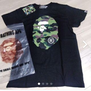 アベイシングエイプ(A BATHING APE)の新品　タグ付　A BATHING APE　エイプ　ゴリラ　黒　カモフラ　柄　緑(Tシャツ/カットソー(半袖/袖なし))