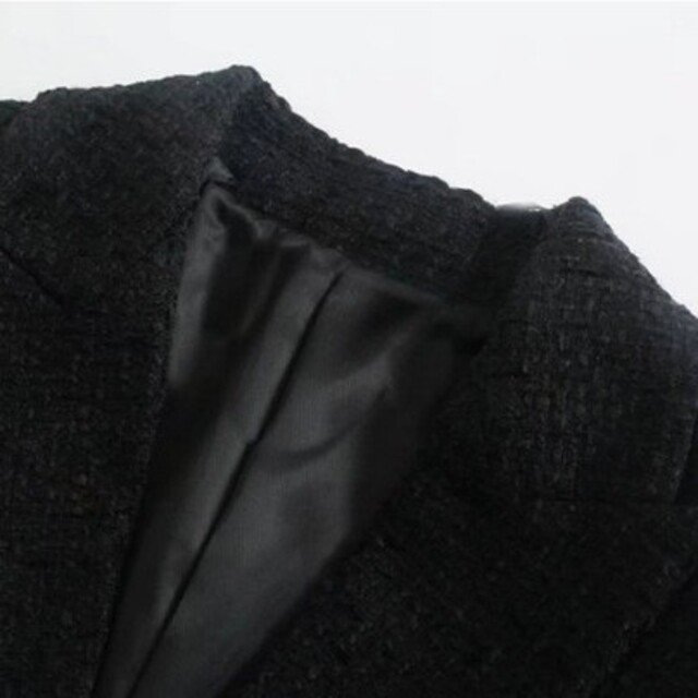 ツイード ダブル ジャケット ブレザー ブラック レディースのジャケット/アウター(テーラードジャケット)の商品写真
