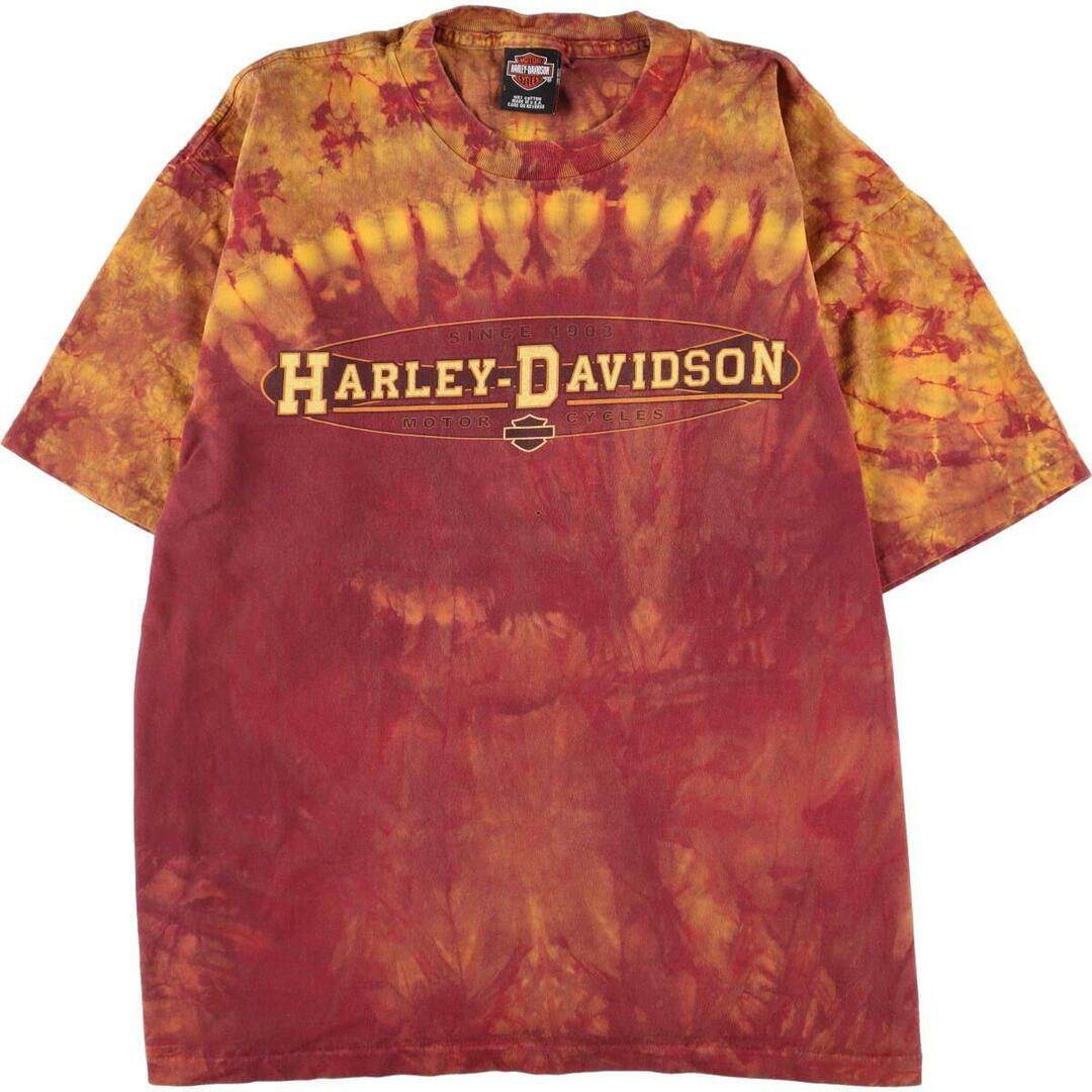 Harley Davidson(ハーレーダビッドソン)の古着 ハーレーダビッドソン Harley-Davidson タイダイ柄 両面プリント モーターサイクル バイクTシャツ USA製 メンズXL /eaa322762 メンズのトップス(Tシャツ/カットソー(半袖/袖なし))の商品写真