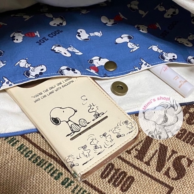 SNOOPY(スヌーピー)のSNOOPYハンドメイドデニムショルダーバッグ(大きめ)★ ハンドメイドのファッション小物(バッグ)の商品写真