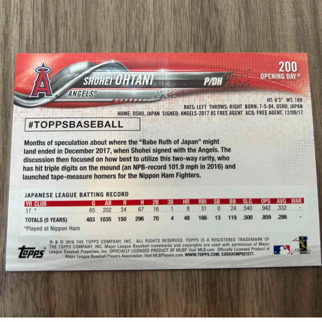 大谷翔平 ルーキーカード 2018 topps openingdayの通販 by YM's shop