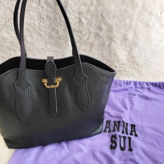 アナスイ(ANNA SUI)の美品 ANNA SUI アナスイ　トートバッグ シボ革　ブラック　レザー(トートバッグ)