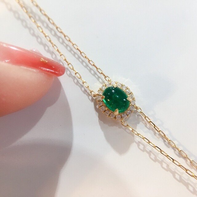 天然ダイヤモンド付きエメラルドブレスレットk18 | www