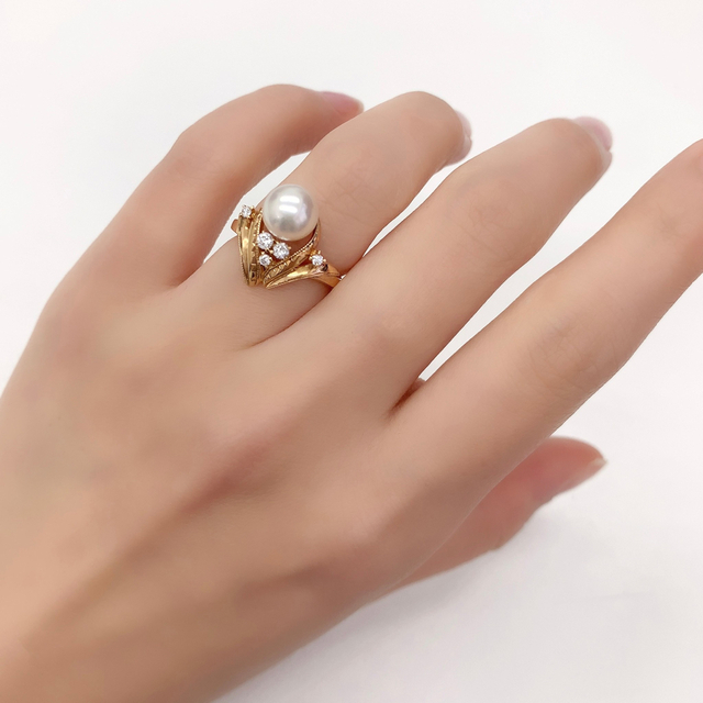 TASAKI(タサキ)のタサキ　K18YG アコヤ真珠　約7.6mm ダイヤモンド　リング　指輪 レディースのアクセサリー(リング(指輪))の商品写真