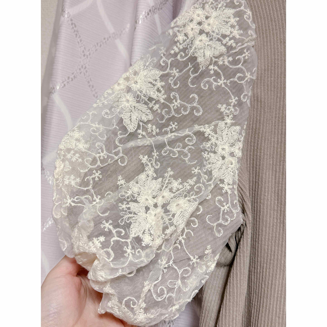 しまむら(シマムラ)の袖　刺繍　オーガンジー　シフォン　トップス　 レディースのトップス(カットソー(半袖/袖なし))の商品写真