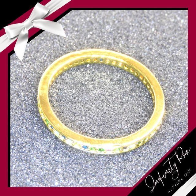 （1141）15号　ゴールド×小粒スワロカラフル高級仕立て細リング　指輪 レディースのアクセサリー(リング(指輪))の商品写真