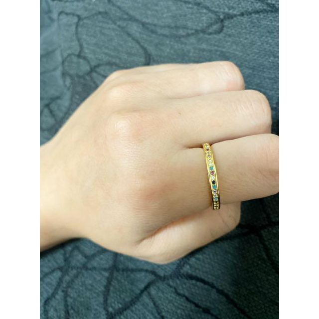 （1141）17号　ゴールド×小粒スワロカラフル高級仕立て細リング　指輪 レディースのアクセサリー(リング(指輪))の商品写真