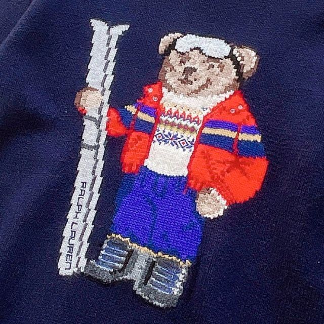 【希少】ポロラルフローレン ポロベア ニットセーター ロゴ刺繍 ネイビー XL 【希少】ポロラルフローレン ポロベア ニットセーター ロゴ刺繍 ネイビー XL