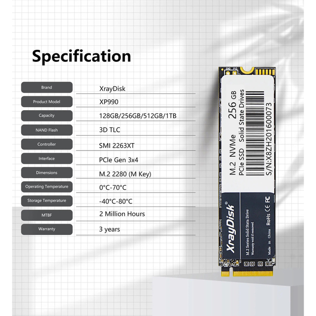 新品 XrayDisk M.2 NVMe SSD 1TB PCIE 3.0