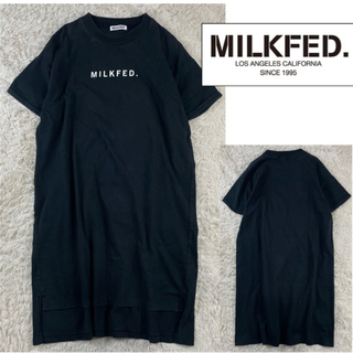 ミルクフェド(MILKFED.)のMILKFED ミルクフェド ブラック ワンピース ロゴ フロントロゴ 半袖 F(ロングワンピース/マキシワンピース)