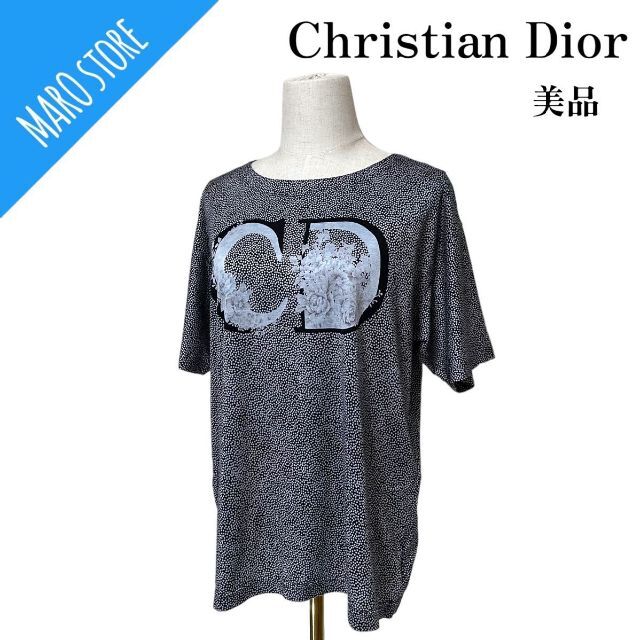 Christian Dior(クリスチャンディオール)の【美品】Christian Dior ロゴ 花柄 Tシャツ シルク100% レディースのトップス(Tシャツ(半袖/袖なし))の商品写真