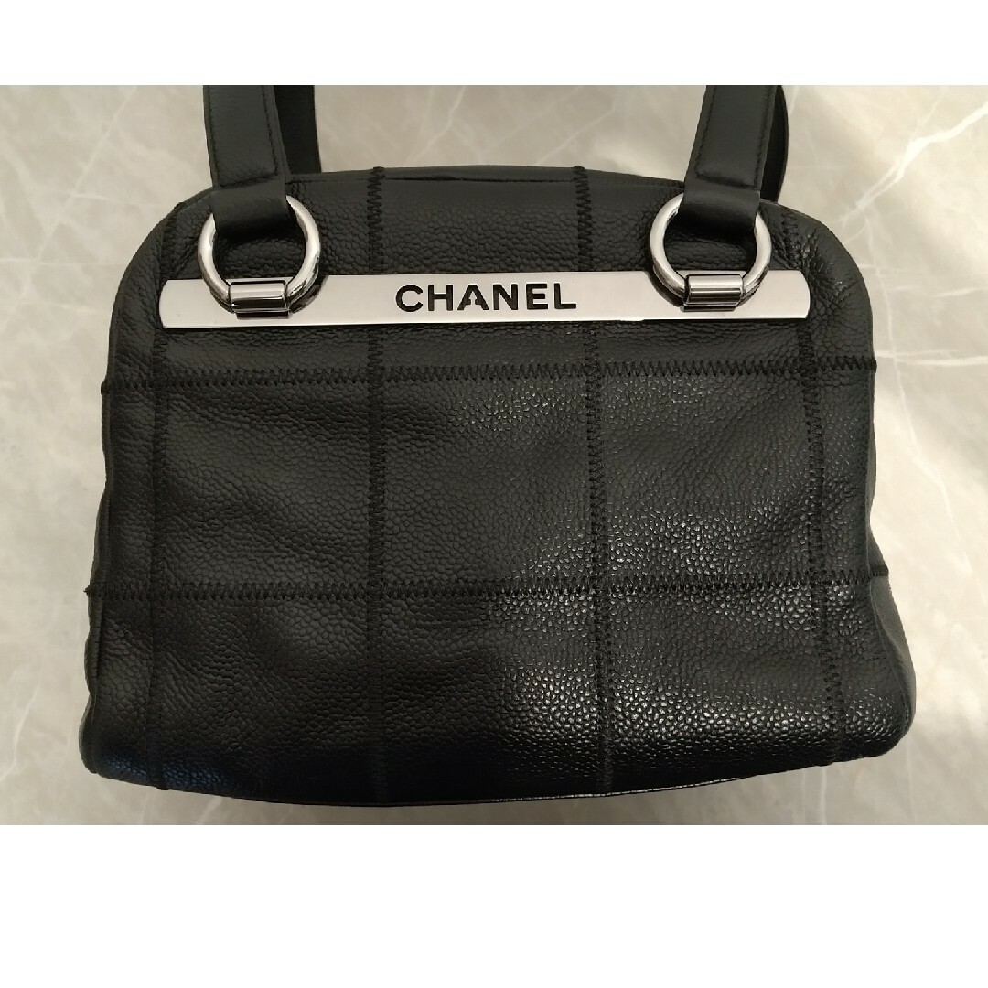 【美品】CHANEL チョコバー キャビアスキン ミニボストンバッグ