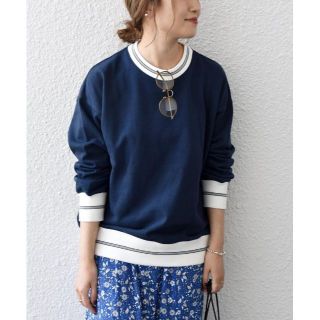 シップスフォーウィメン(SHIPS for women)の完売 SHIPS any: 抗菌防臭 USAコットン 裏毛 ライン プルオーバー(カットソー(長袖/七分))